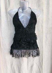 69. Black Velvet Fringe Halter Top