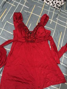red embedded mini dress