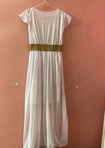 Beautiful Maxi White &amp; Gold Dress