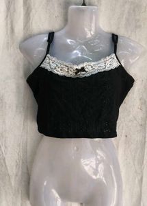 Cute Black Lace Trim Crop Top