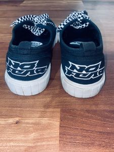 H&amp;M Divided Black Canvas Trainers, Checkered Laces