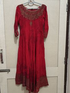 Red Embroidered Kurta With Dupatta