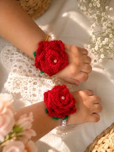 Red Rose Pearl Bracelet Set