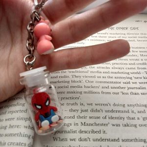 Spiderman & Pink Bear Keychain