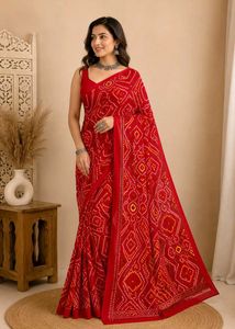 RED BANDHANI PRINT SAREE