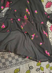 Black georgette short top with embroidery