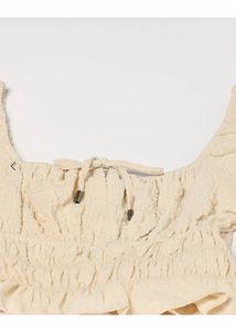 Cream Textured Square Neck Top