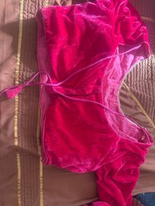 Velvet Blouse with Embellished Neckline