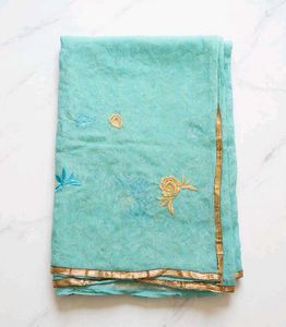 Elegant Aqua Blue Embroidered Saree