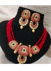 Red Beaded Necklace & Earring Set