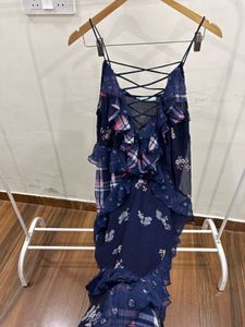 Blue Ruffle layered Cut sleeve Mauro Dress