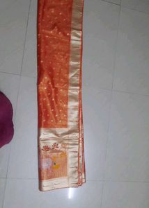 Orange dupatta  with White Polka Dots