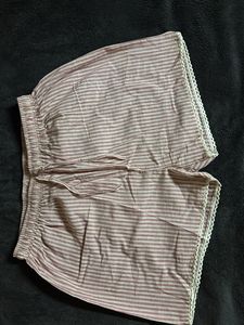 Striped Pajama Shorts with Lace Trim
