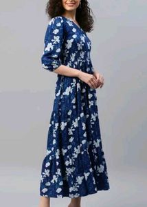 Stylish Blue Floral Print Maxi Dress