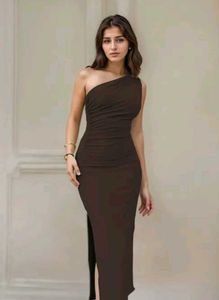 Elegant One-Shoulder Ruched Midi Dress