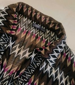 Sheer Geometric Print Button-Up Shirt
