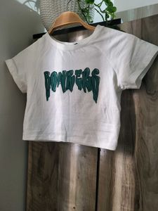 White "Bombers" Graphic Crop Top