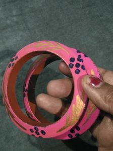 Handcrafted Pink &amp; Gold Bangles (Set of 2)