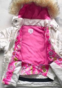 Girls' White Puffer Jacket with Pink Trim