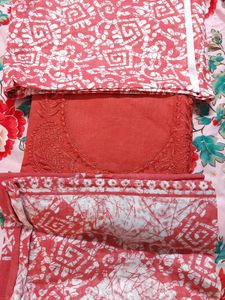 Red Embroidered Kurta Set (unstitched)