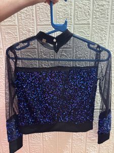 Womens glitter sequins net Crop top