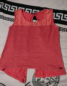 Pink Striped Lace Top