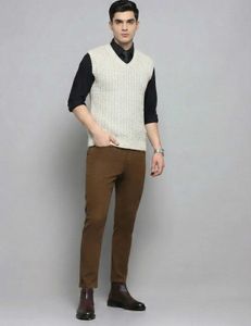 Vintage Woolen Knit Vest (Off White)