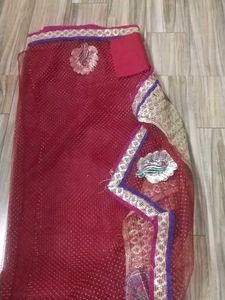 Gorgeous Maroon Net Saree with blouse