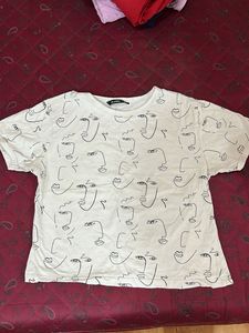 White Graphic T-Shirt with Abstract Faces