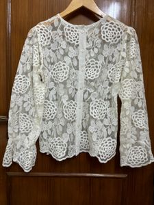 Korean Net Embroidered Top