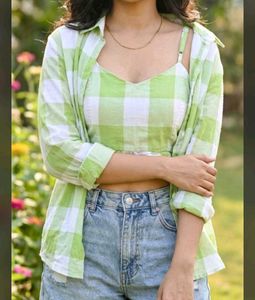 Green Gingham Shirt & Bralette Set