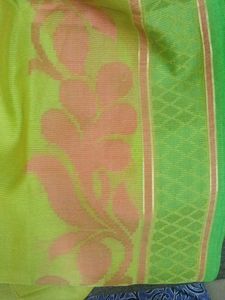 Vibrant Green Saree with Floral Border