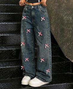 Cute Bow Detail Wide Leg Jeans