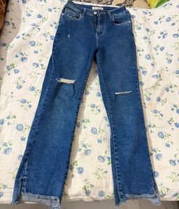 Blue Ripped Flare Jeans