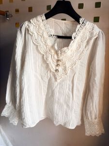Korean Cream Lace Detail Blouse