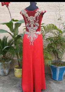 Elegant Red Embroidered Gown