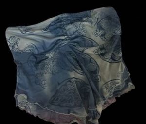 Boho Blue Floral Print Strapless Top