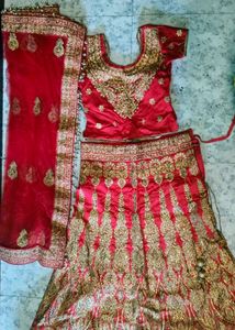Red &amp; Gold Embroidered Lehenga Set