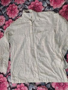 Sheer White Textured Button-Up Shirt