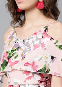 Floral Cold Shoulder high-low Maxi Dress