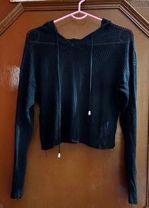 Black Cropped Hoodie Top