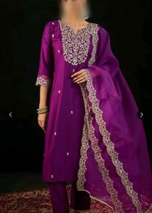 Embroidered Purple Kurta Set with Dupatta