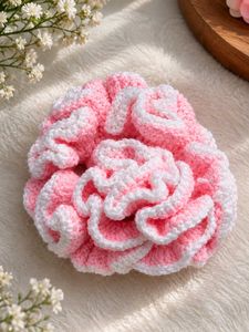 Crocheted Red Flower Hair Scrunchie