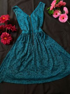 Teal Lace V-Neck Dress
