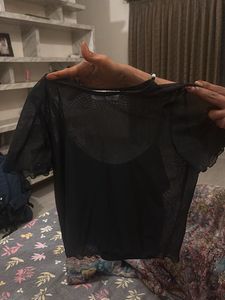 HOLLISTER Sheer Black Mesh Top