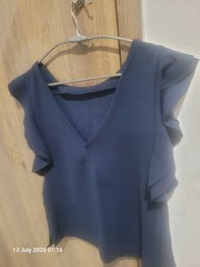 Navy Blue Flutter Sleeve Top
