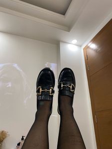 H&M Black Loafers with Gold Horsebit Detail