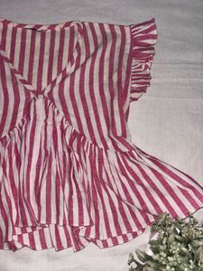 Striped Ruffle Sleeve Peplum Top