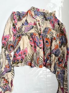 Boho Peacock Print Cropped shirt