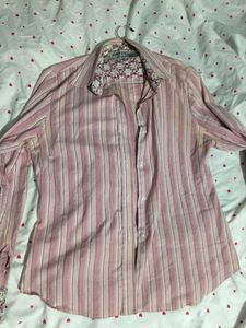 Korean Chic pink Striped Button-Up Shirt